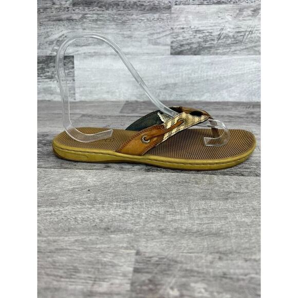 Sperry Womens Size 7M Brown Canvas & Leather Thong Flip-Flops Casual Sandals - Picture 7 of 8